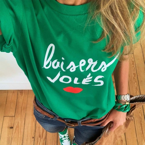 T-Shirt Vert Baisers Volés by LesFutiles collection NOUVELLE VAGUE