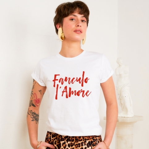 T-shirt Blanc Fanculo l'Amore Rouge collection L'ALFABETO DELL'AMORE