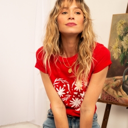 T-shirt Rouge Cuore Fiorito by Les Futiles