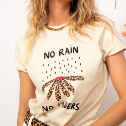 Cream T-shirt No Rain No Flowers