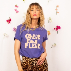 T-shirt Violet Coeur en Fleur