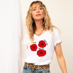 T-shirt Blanc Col V Coquelicot FEMME FAUBOURG 54