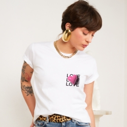 T-shirt Blanc Coeur 3D Femme Faubourg54