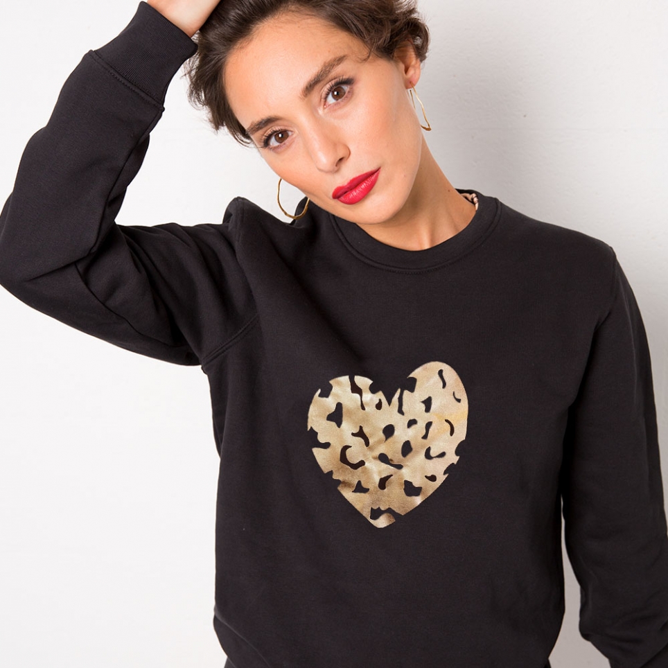 Love Moschino Leopard Heart Sweatshirt In Black